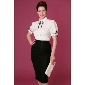 Black Opaque Lace Bettie Page Tatyana Pencil Skirt